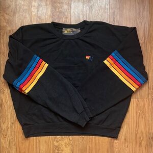 Black Sweater with Multicolor Stripes